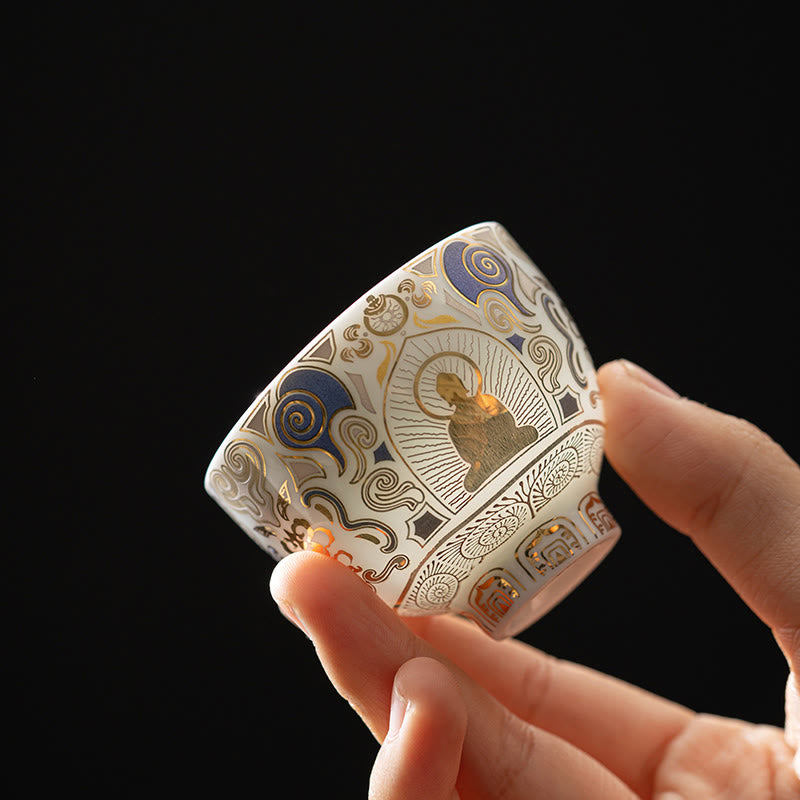 Buddha Stones White Thangka Buddha Auspicious Clouds Teacup Kung Fu Tea Cup - Buddha Pattern 5.3cm*4.3cm*40ml - image 0