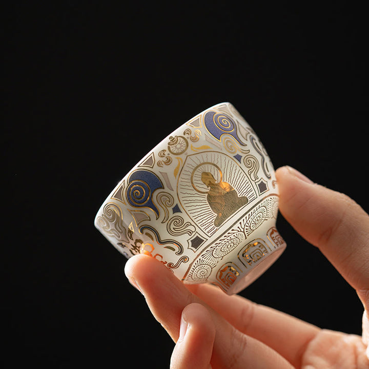 Buddha Stones White Thangka Buddha Auspicious Clouds Teacup Kung Fu Tea Cup - Buddha Pattern 5.3cm*4.3cm*40ml - image 0