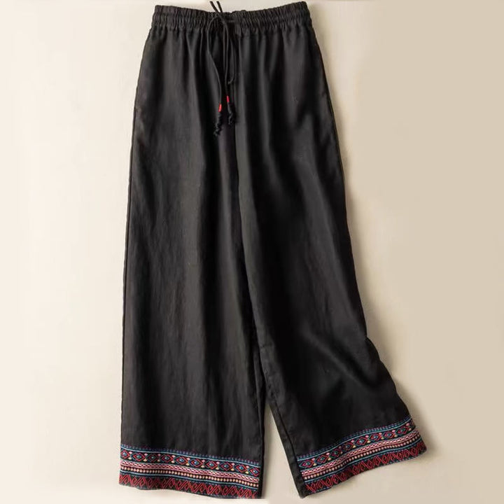 Buddha Stones Plain Bohemian Stripes Women's Wide Leg Pants With Pockets - Black - US14，UK/AU18，EU46 (4XL) - image 2