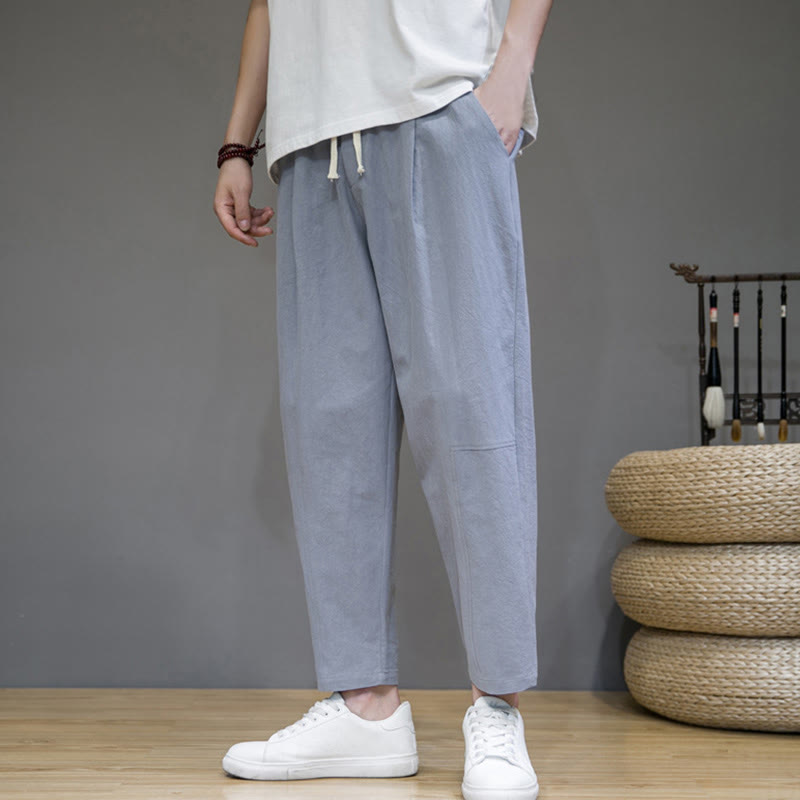 Buddha Stones Casual Pure Color Tapered Design Men's Cotton Linen Drawstring Pants With Pockets - LightSteelBlue - US/UK/AU46，EU56 (5XL) - image 18