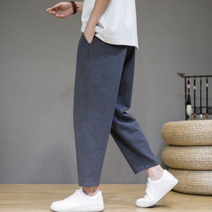 Buddha Stones Casual Pure Color Tapered Design Men's Cotton Linen Drawstring Pants With Pockets - SlateGray - US/UK/AU46，EU56 (5XL) - image 10