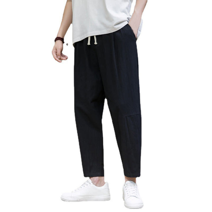 Buddha Stones Casual Pure Color Tapered Design Men's Cotton Linen Drawstring Pants With Pockets - image 6