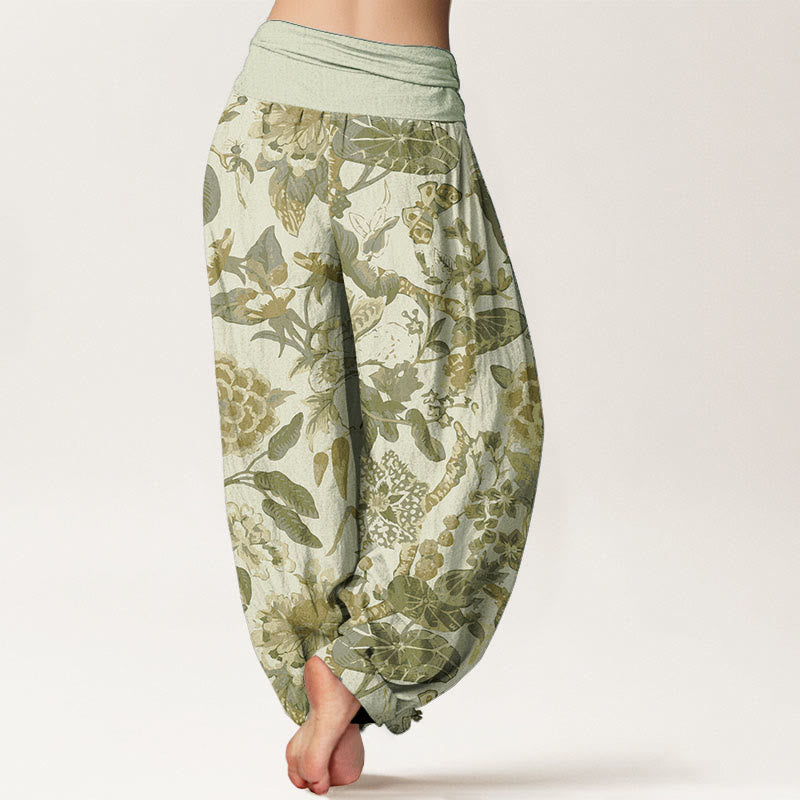 Buddha Stones Pure Cotton Lotus Leaf Peony Pattern Women's Elastic Waist Harem Pants - image 10