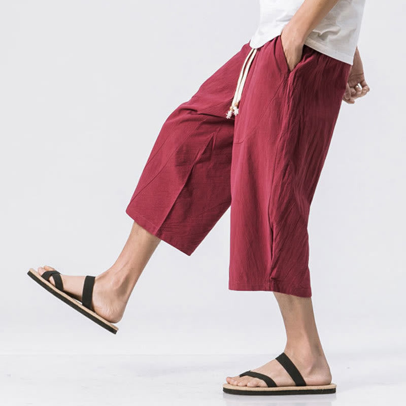 Buddha Stones Summer Casual Simple Plain Design 7-8 Length Men's Drawstring Pants With Pockets - image 5