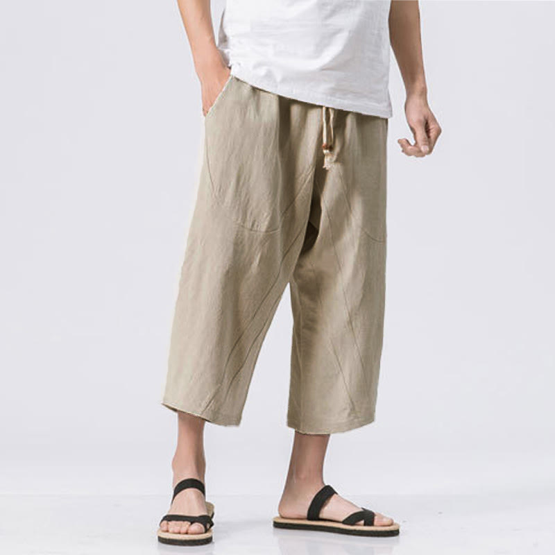 Buddha Stones Summer Casual Simple Plain Design 7-8 Length Men's Drawstring Pants With Pockets - Beige - US/UK/AU46，EU56 (5XL) - image 12