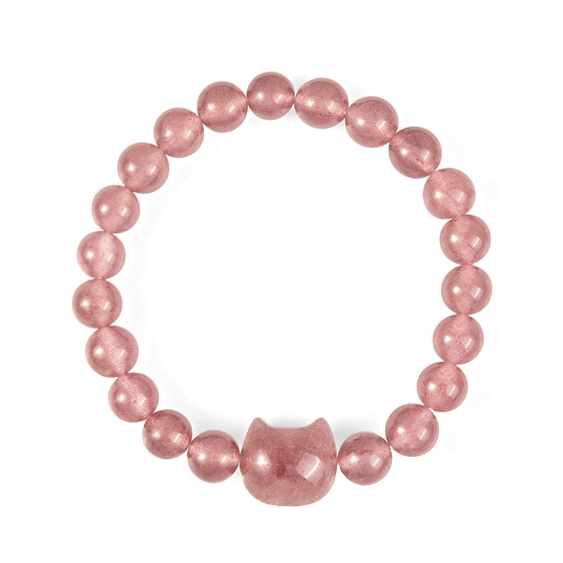 Buddha Stones Natural Strawberry Quartz Cat Healing Positive Bracelet - image 4