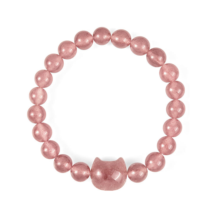 Buddha Stones Natural Strawberry Quartz Cat Healing Positive Bracelet - image 4