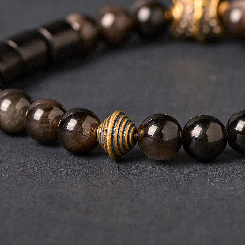 Buddha Stones Silver Sheen Obsidian Ebony Protection Bracelet - image 3