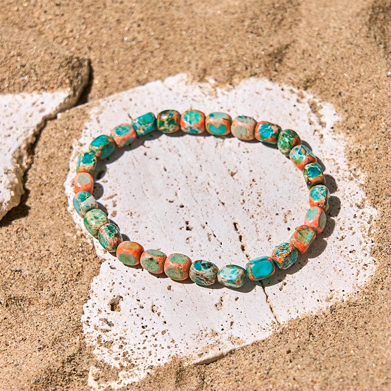 Buddha Stones Natural Colorful Emperor Stone Oval Square Beads Anti-stress Bracelet - Orange Emperor Stone(Wrist Circumference: 15-17cm) - image 0