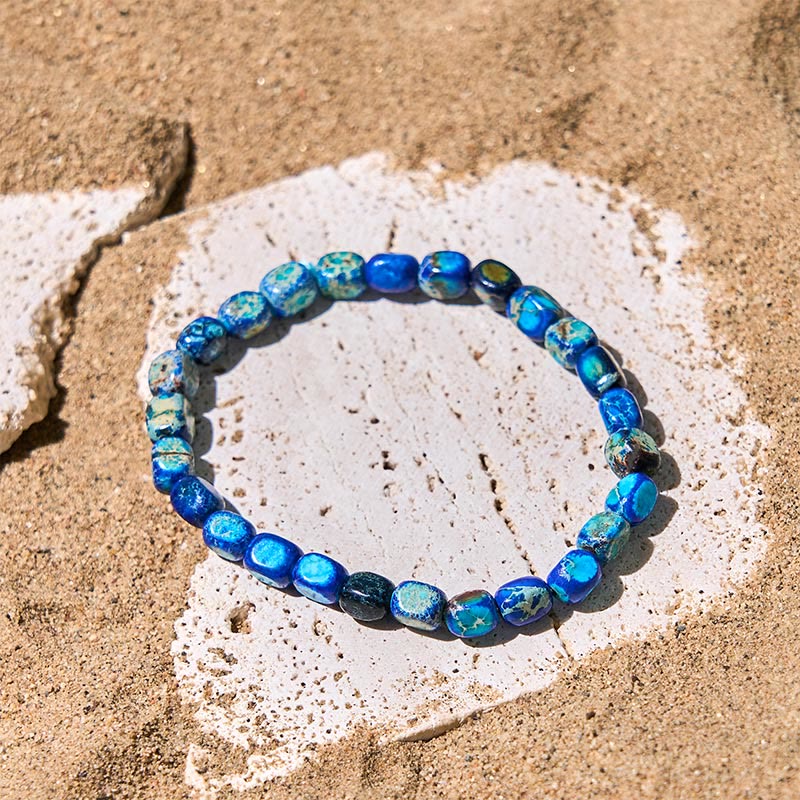 Buddha Stones Natural Colorful Emperor Stone Oval Square Beads Anti-stress Bracelet - Dark Blue Emperor Stone(Wrist Circumference: 15-17cm) - image 6