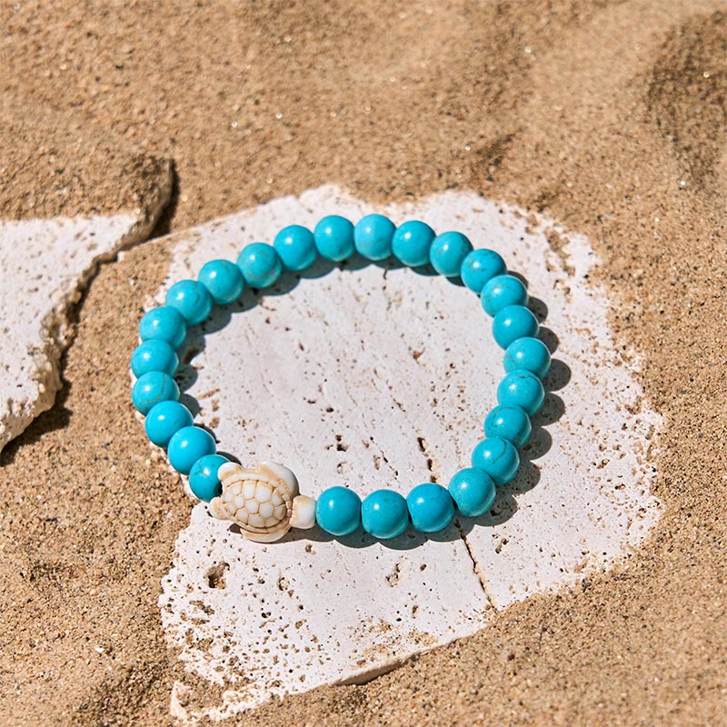 Buddha Stones Natural Stone Sea Turtle Turquoise Crackle Agate Wisdom Bracelet - image 1