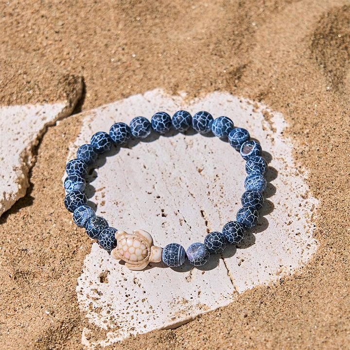 Buddha Stones Natural Stone Sea Turtle Turquoise Crackle Agate Wisdom Bracelet - image 5
