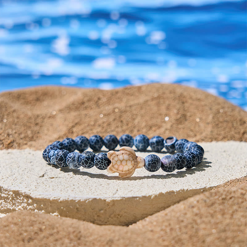 Buddha Stones Natural Stone Sea Turtle Turquoise Crackle Agate Wisdom Bracelet - Crackle Agate(Wrist Circumference: 15-18cm) - image 4