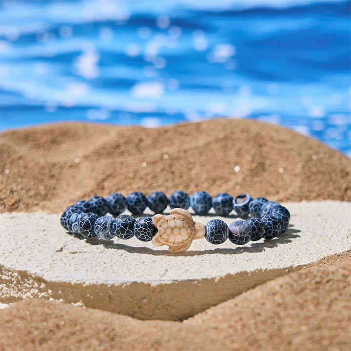 Buddha Stones Natural Stone Sea Turtle Turquoise Crackle Agate Wisdom Bracelet - Crackle Agate(Wrist Circumference: 15-18cm) - image 4