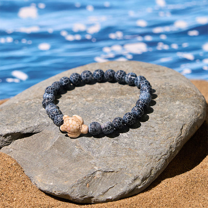Buddha Stones Natural Stone Sea Turtle Turquoise Crackle Agate Wisdom Bracelet - image 6