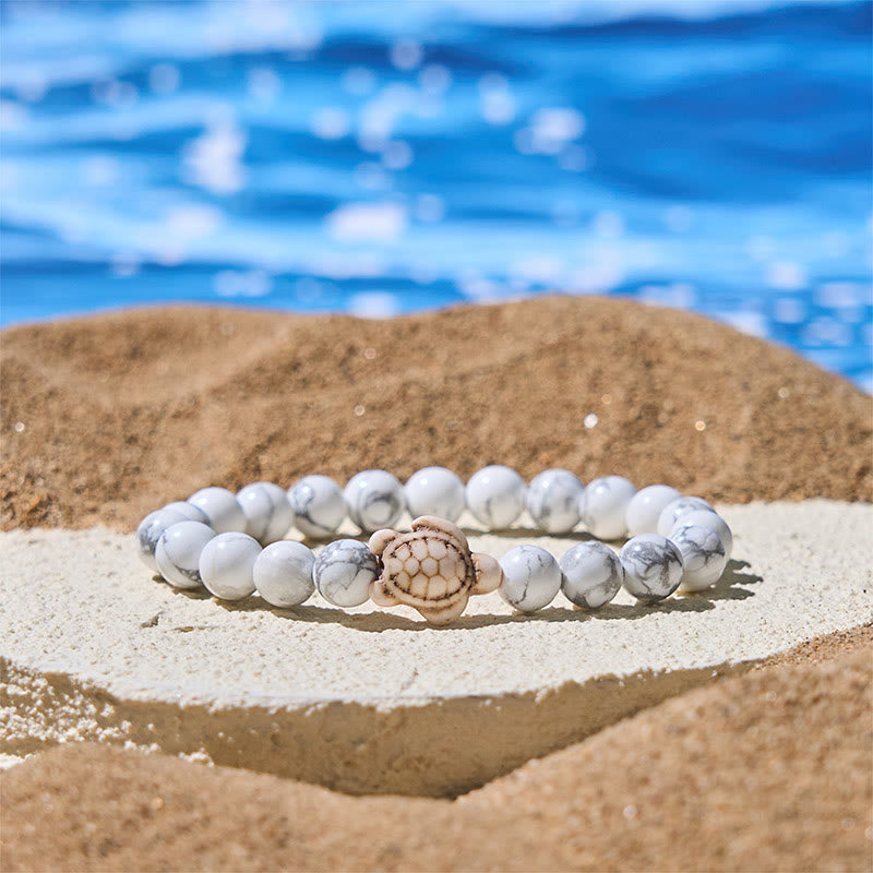 Buddha Stones Natural Stone Sea Turtle Turquoise Crackle Agate Wisdom Bracelet - White Turquoise(Wrist Circumference: 15-18cm) - image 8