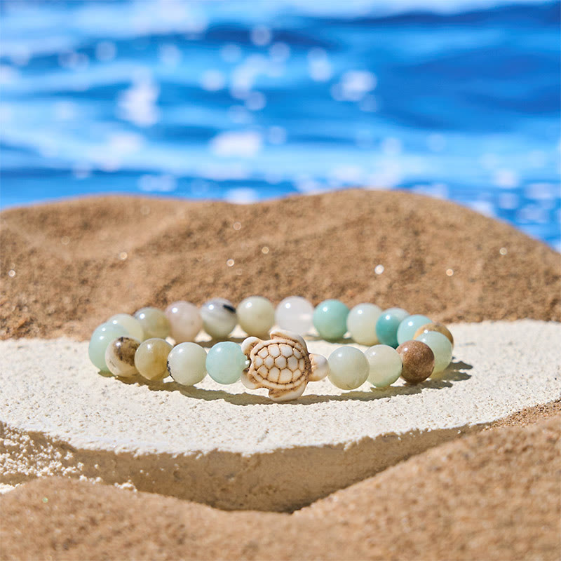 Buddha Stones Natural Stone Sea Turtle Turquoise Crackle Agate Wisdom Bracelet - Amazonite(Wrist Circumference: 15-18cm) - image 12
