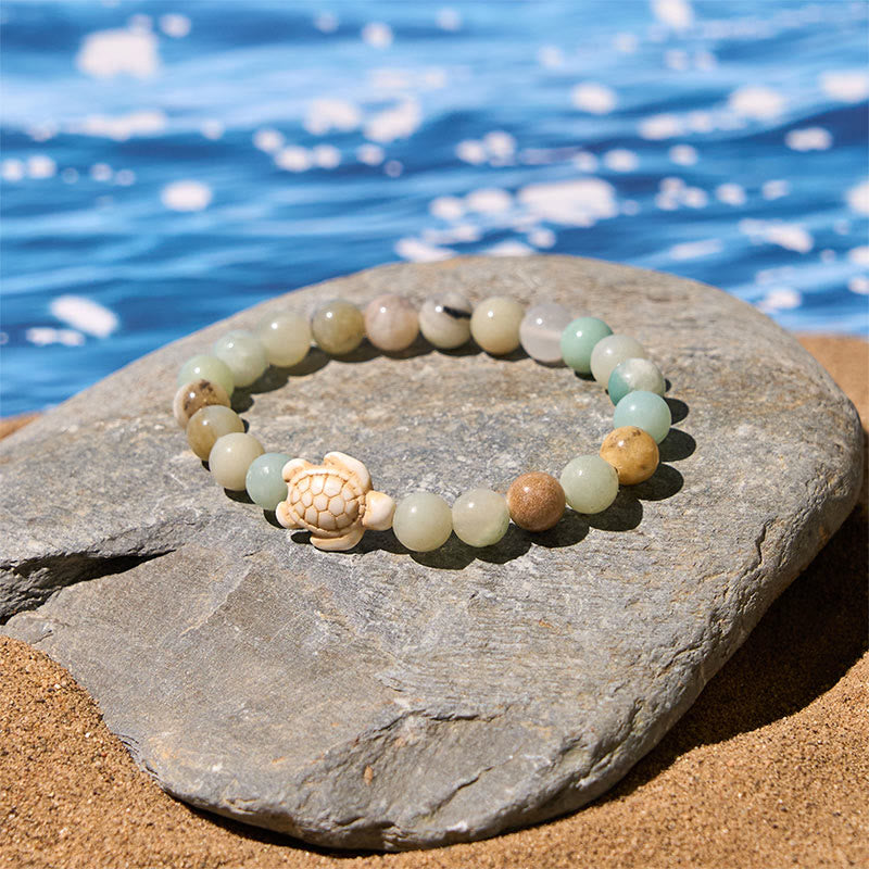 Buddha Stones Natural Stone Sea Turtle Turquoise Crackle Agate Wisdom Bracelet - image 14