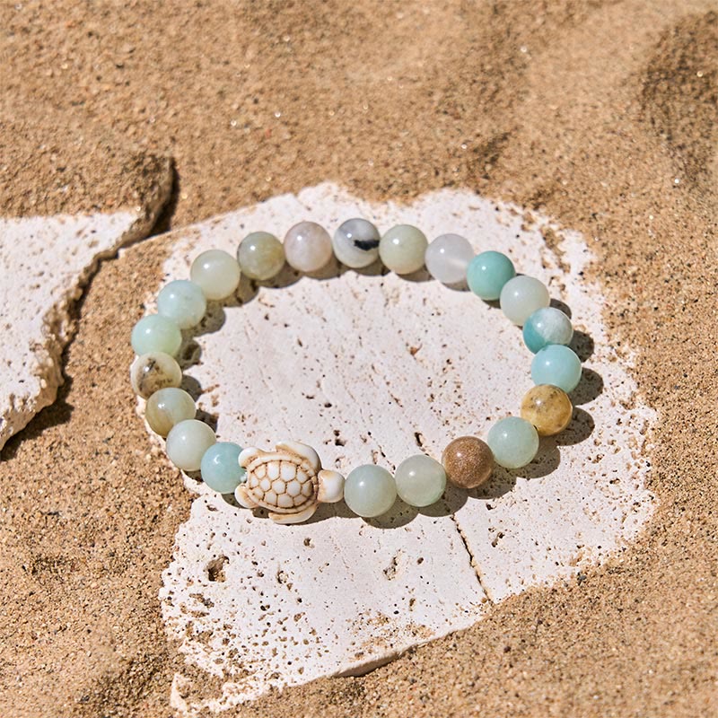 Buddha Stones Natural Stone Sea Turtle Turquoise Crackle Agate Wisdom Bracelet - image 13