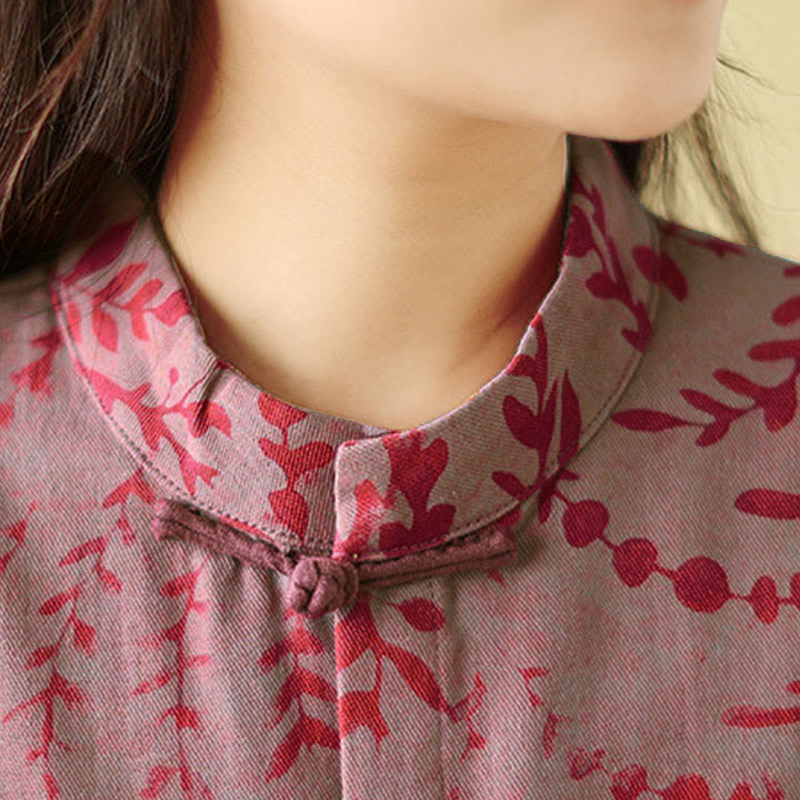 Buddha Stones Frog-button Vine Leaves Women's Coat With Pockets - image 17