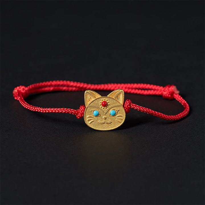 Buddha Stones 925 Sterling Silver Cat Red String Bracelet - 14-18cm - image 0