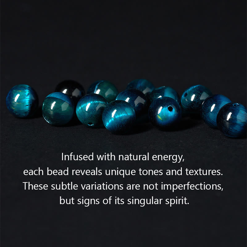 Buddha Stones Silver Sheen Obsidian Blue Tiger Eye Black Onyx Five Elements Protection Bracelet - image 5