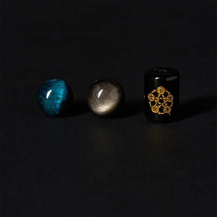 Buddha Stones Silver Sheen Obsidian Blue Tiger Eye Black Onyx Five Elements Protection Bracelet - image 7