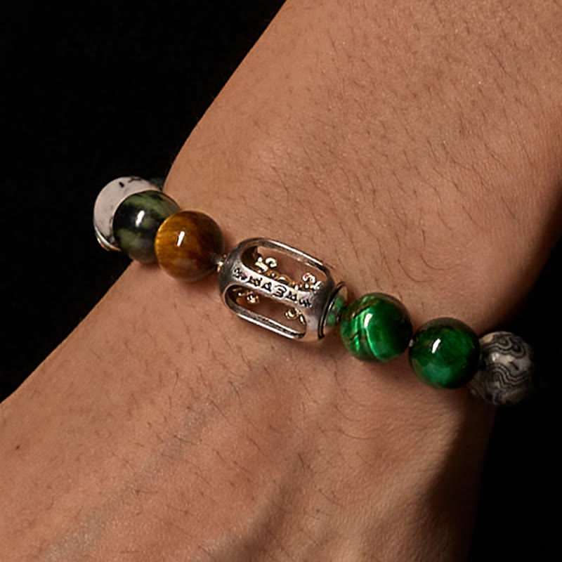 Buddha Stones Natural Grey Jasper Kambamba Jasper Tiger Eye Om Mani Padme Hum Protection Bracelet - image 2