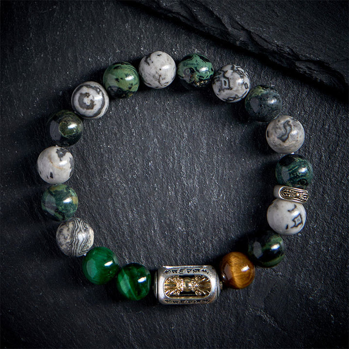 Buddha Stones Natural Grey Jasper Kambamba Jasper Tiger Eye Om Mani Padme Hum Protection Bracelet - image 1