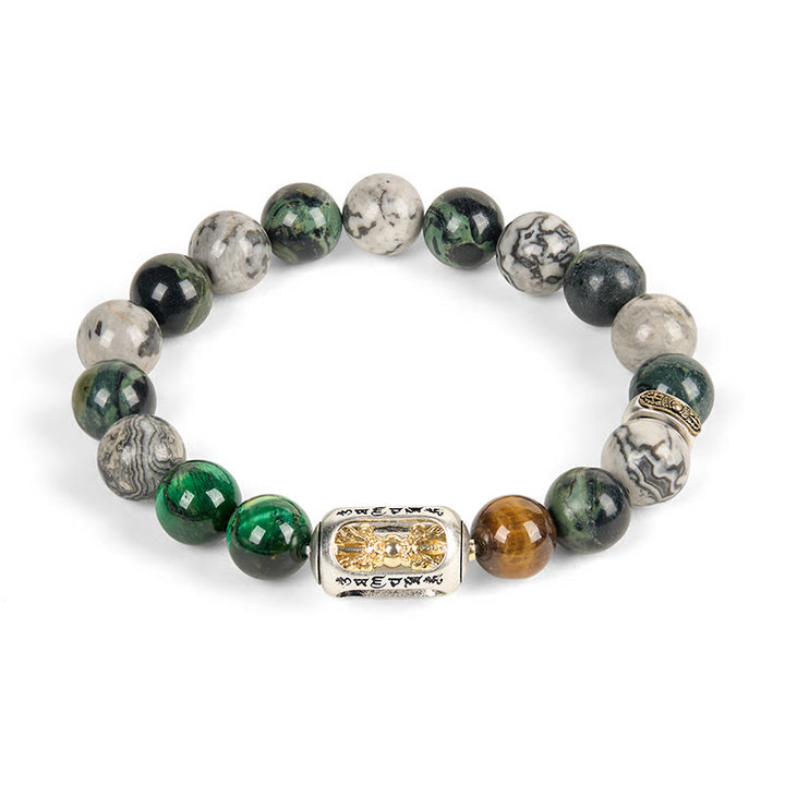 Buddha Stones Natural Grey Jasper Kambamba Jasper Tiger Eye Om Mani Padme Hum Protection Bracelet - image 4