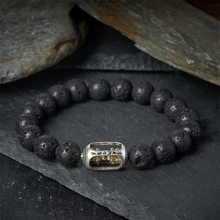 Buddha Stones Natural Lava Rock Om Mani Padme Hum Dorje Vajra Healing Bracelet - Lava Rock Om Mani Padme Hum - 20cm - image 0