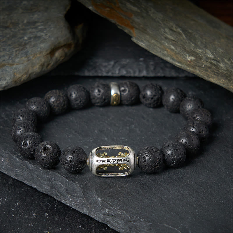 Buddha Stones Natural Lava Rock Om Mani Padme Hum Dorje Vajra Healing Bracelet - Lava Rock Vajra - 20cm - image 11