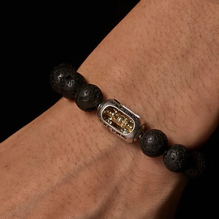 Buddha Stones Natural Lava Rock Om Mani Padme Hum Dorje Vajra Healing Bracelet - image 2