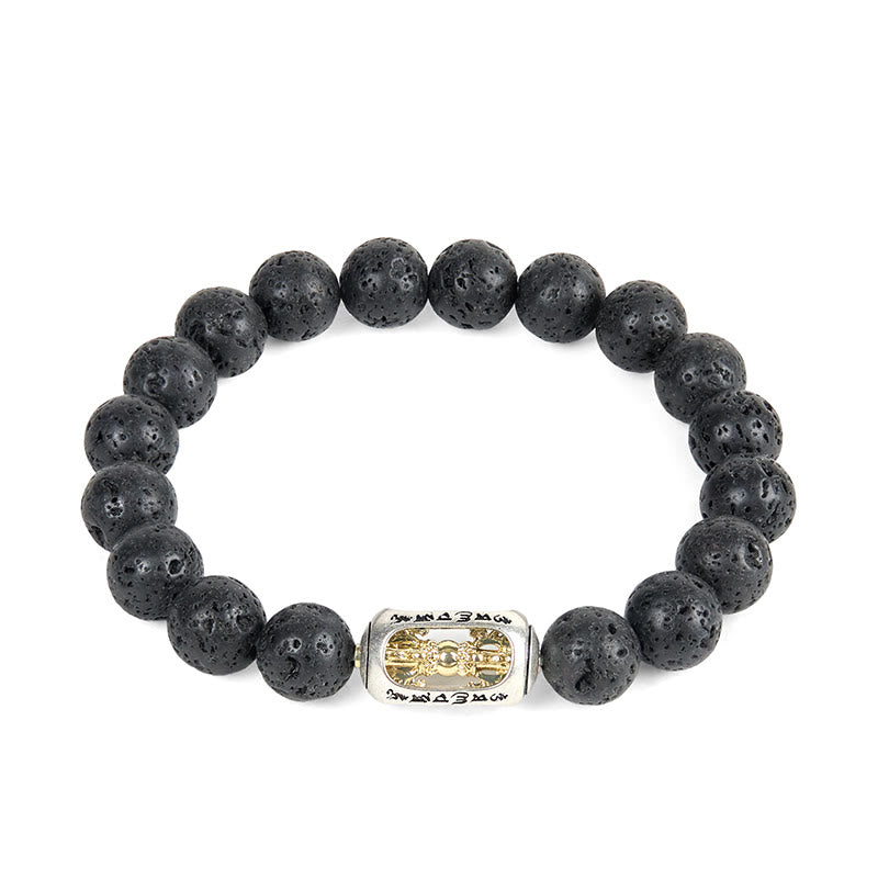Buddha Stones Natural Lava Rock Om Mani Padme Hum Dorje Vajra Healing Bracelet - image 4
