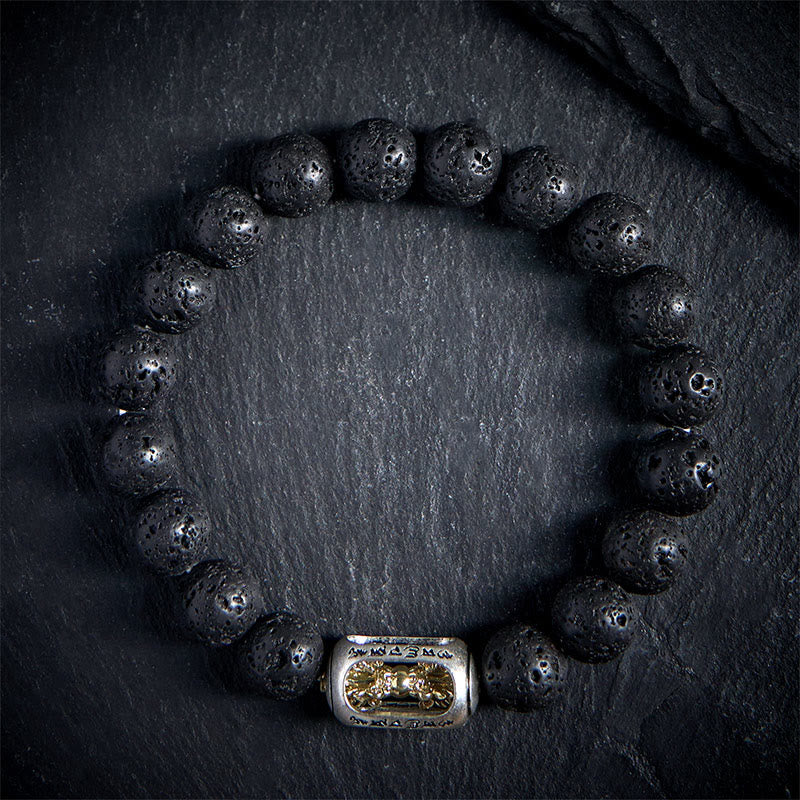 Buddha Stones Natural Lava Rock Om Mani Padme Hum Dorje Vajra Healing Bracelet - image 1