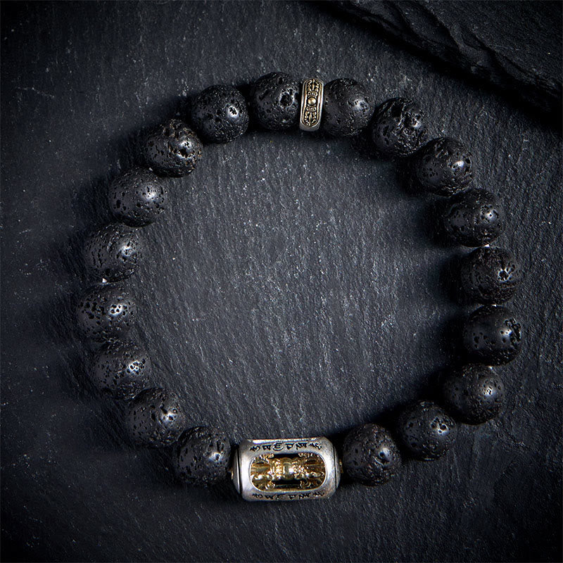 Buddha Stones Natural Lava Rock Om Mani Padme Hum Dorje Vajra Healing Bracelet - image 12