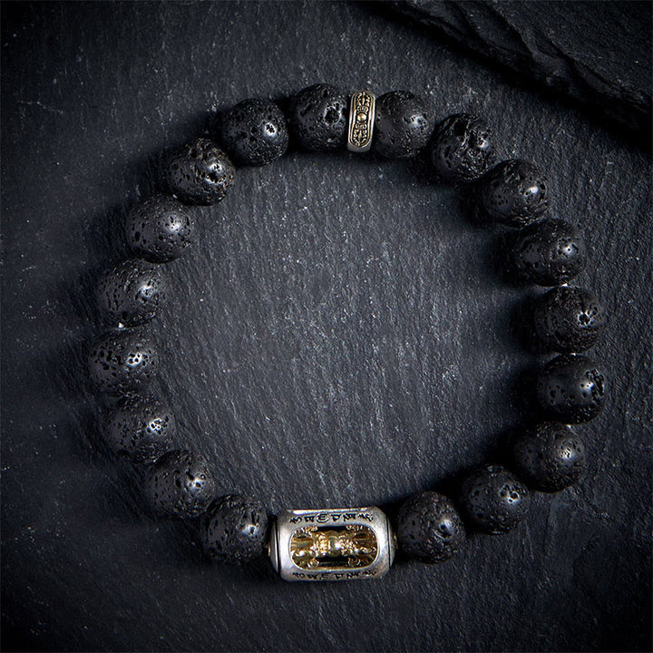 Buddha Stones Natural Lava Rock Om Mani Padme Hum Dorje Vajra Healing Bracelet - image 12