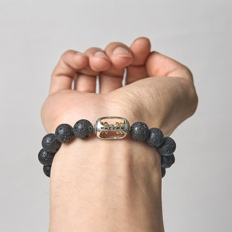 Buddha Stones Natural Lava Rock Om Mani Padme Hum Dorje Vajra Healing Bracelet - image 3