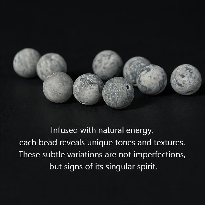 Buddha Stones Silver Sheen Obsidian Lava Rock Grey Jasper Om Mani Padme Hum Vajra Soothing Bracelet - image 7