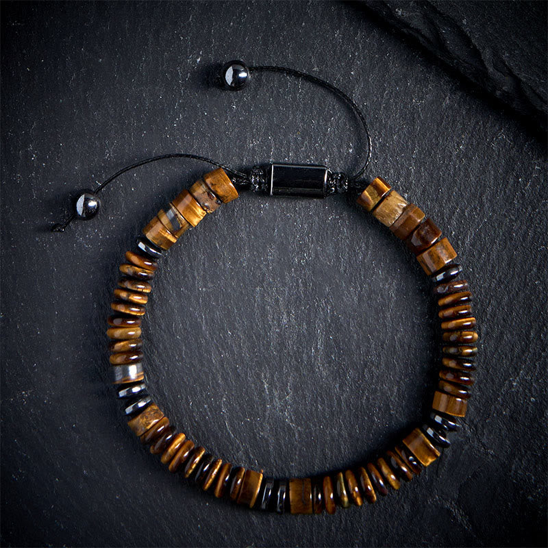Buddha Stones Small Black Obsidian Green Aventurine Grey Jasper Tiger Eye Strength Rope Bracelet - Tiger Eye(Wrist Circumference: 15-20cm) - image 19
