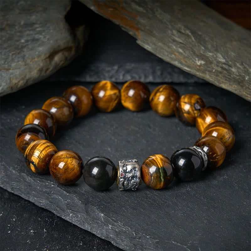 Buddha Stones Tiger Eye Silver Sheen Obsidian Meditation Buddha Head Protection Bracelet - Tiger Eye(Wrist Circumference 16-18cm) - image 0