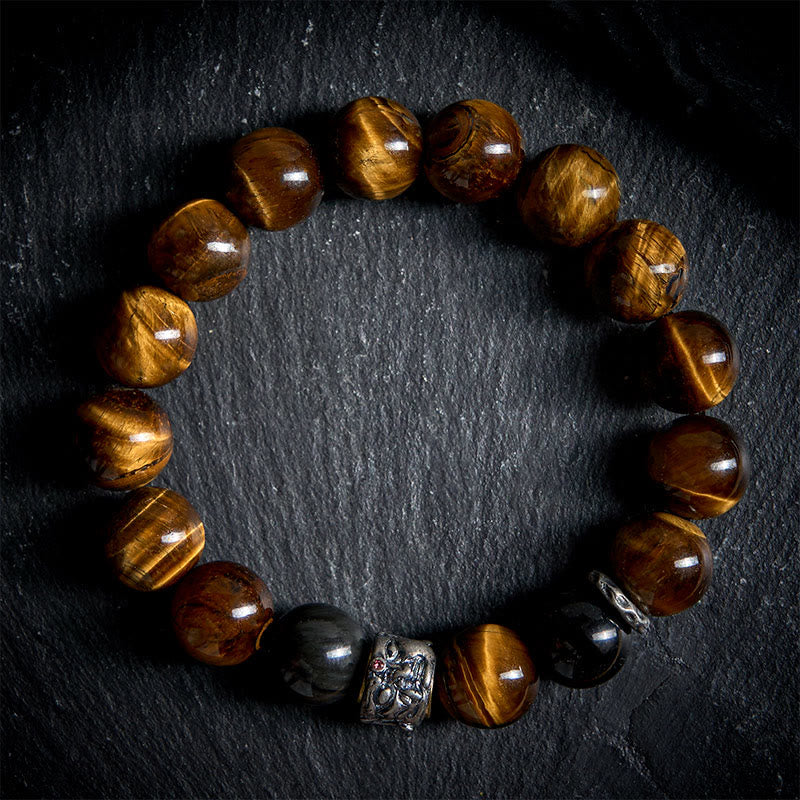 Buddha Stones Tiger Eye Silver Sheen Obsidian Meditation Buddha Head Protection Bracelet - image 1