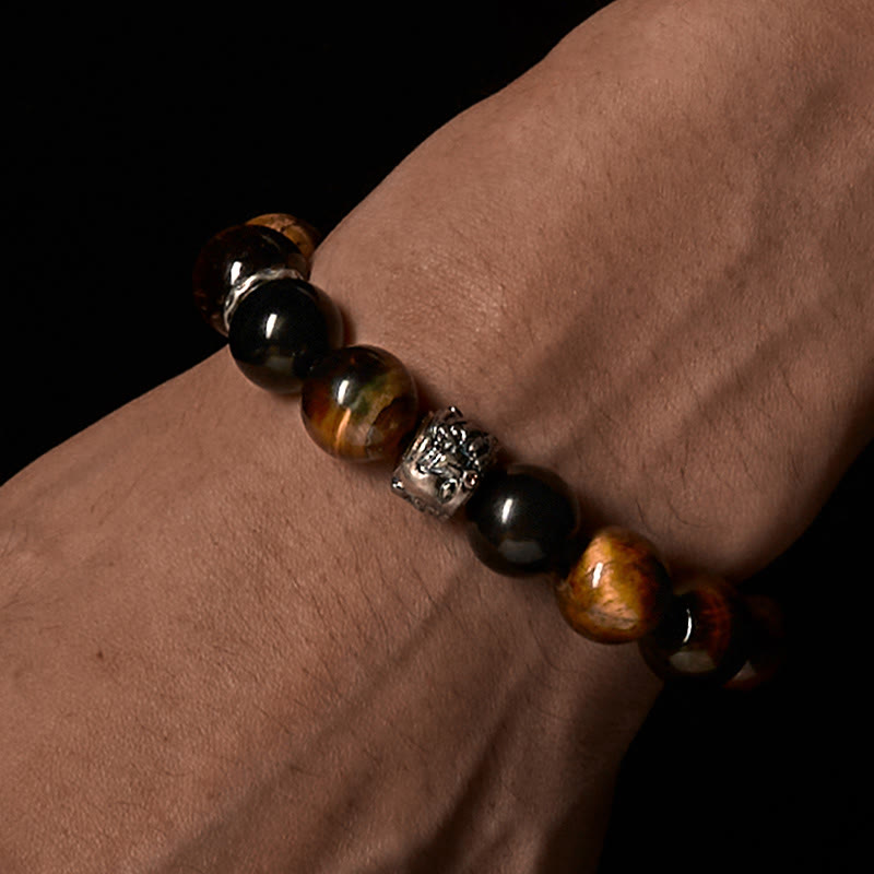 Buddha Stones Tiger Eye Silver Sheen Obsidian Meditation Buddha Head Protection Bracelet - image 2