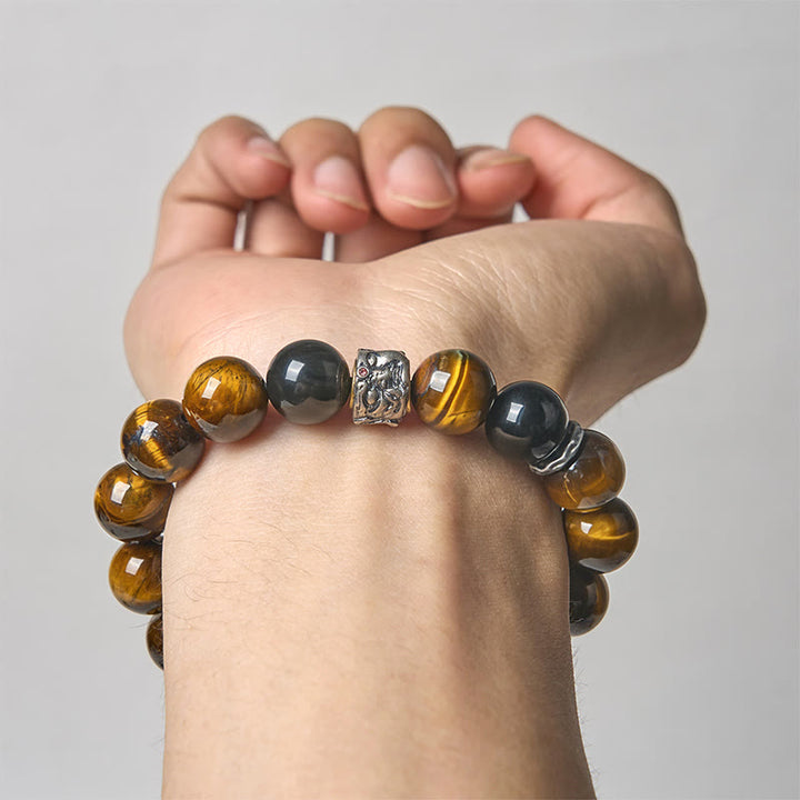 Buddha Stones Tiger Eye Silver Sheen Obsidian Meditation Buddha Head Protection Bracelet - image 3