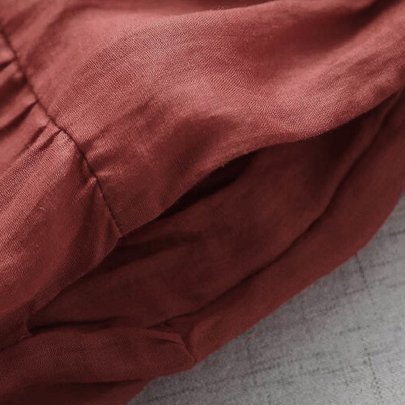 Buddha Stones Embroidery Patchwork Long Puff Sleeve Drawstring Midi Dress With Pockets - image 8