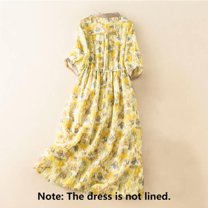 Buddha Stones Half Sleeve Color Contrast Floral Pattern Midi Dress With Pockets - image 15