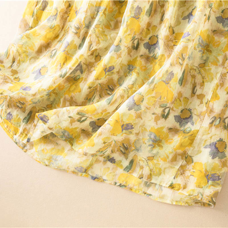 Buddha Stones Half Sleeve Color Contrast Floral Pattern Midi Dress With Pockets - image 19
