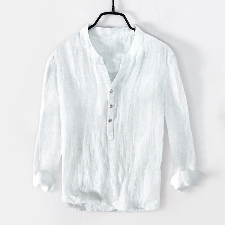 Buddha Stones Solid Color Long Sleeve Half Button Shirt Cotton Linen Men Clothing - White - US/UK/AU50，EU60 (5XL) - image 10