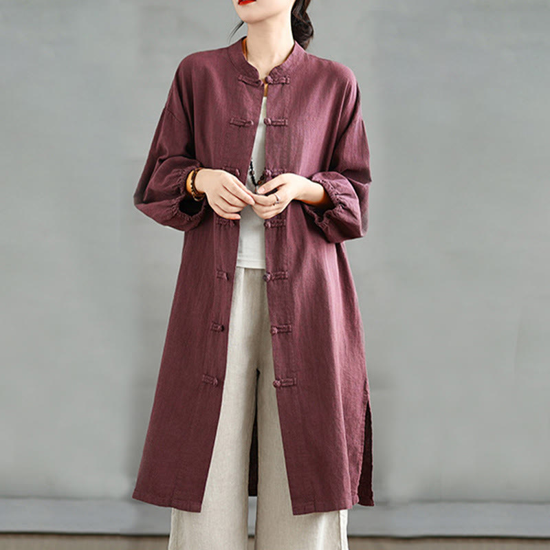 Buddha Stones Casual Frog-button Women's Cotton Linen Coat With Pockets - image 1