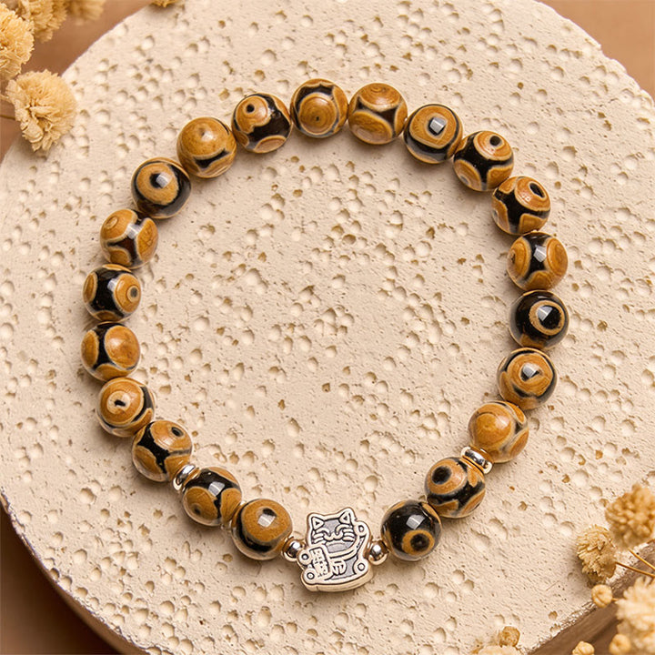 Buddha Stones 925 Sterling Silver Brown Tabby Cat Stone Bead Blessings Bracelet - image 2